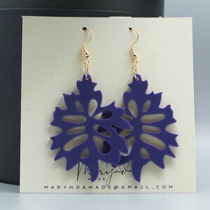 Purple Leaf Earrings – Acrylic Leaf Dangles – Bold Statement Earrings – Boho